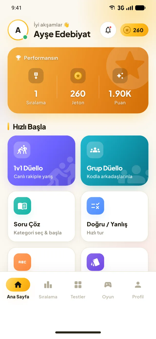 Ana sayfa ekranı