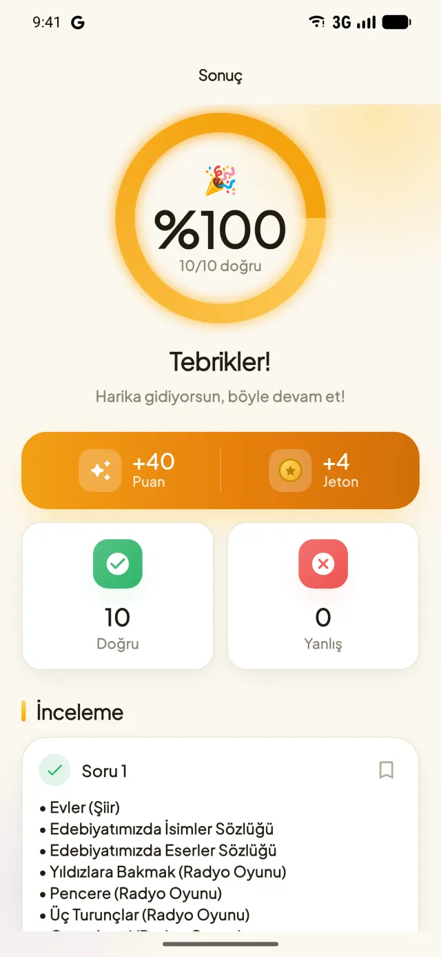 Sonuç ekranı